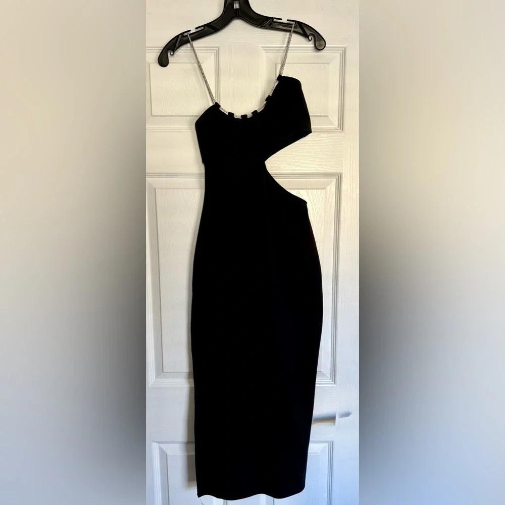 Lovers + Friends Charlotte Rhinestone Strap Cutout Midi Sexy Slit Dress REVOLVE - Picture 8 of 16